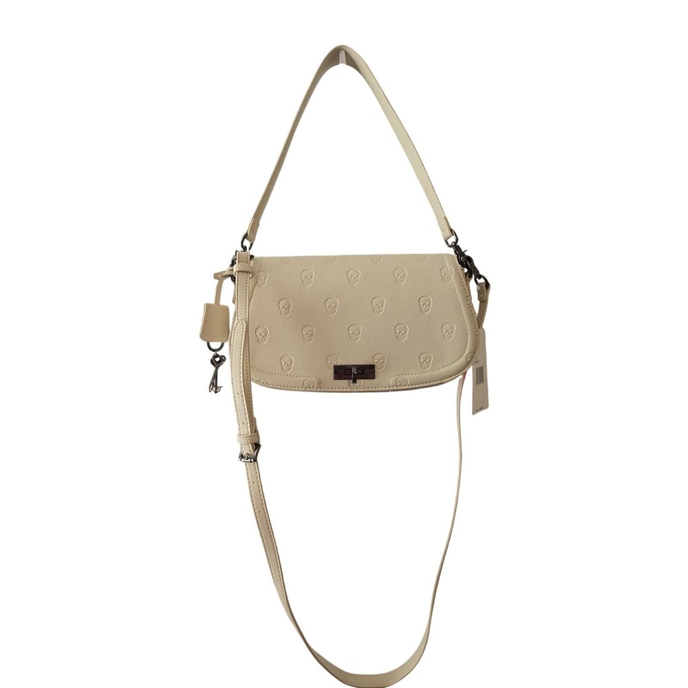 Betsey Johnson Skull Embossed Crossbody Bag Cream Chalk NWT Goth Y2K Key Ivory